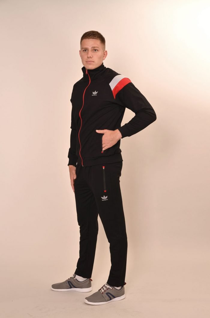 Мъжки спортен комплект, произведен в България – черно, червено и сиво