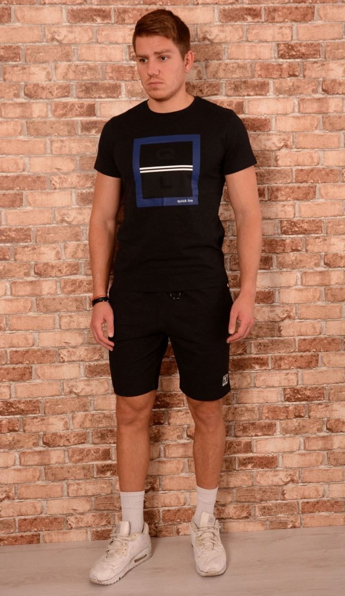 Мъжки летни комплекти онлайн. Тениска и къси панталони в черно и синьо.