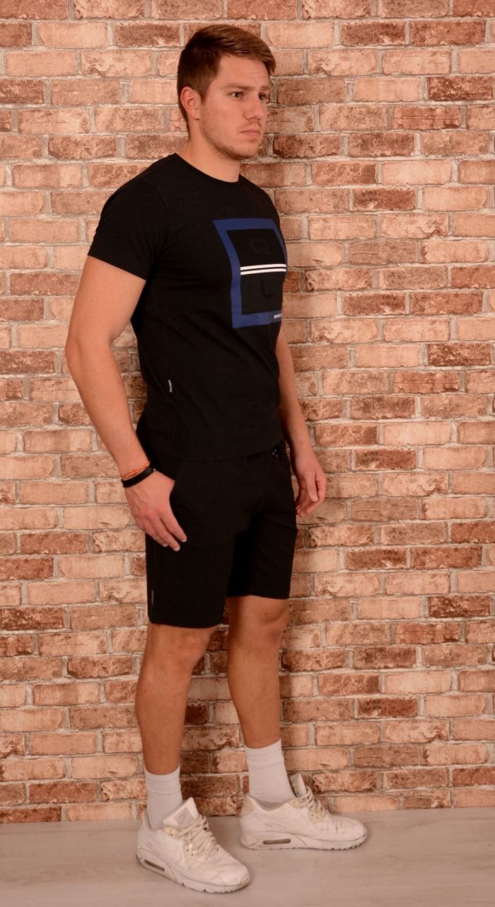 Мъжки летни комплекти онлайн. Тениска и къси панталони в черно и синьо.
