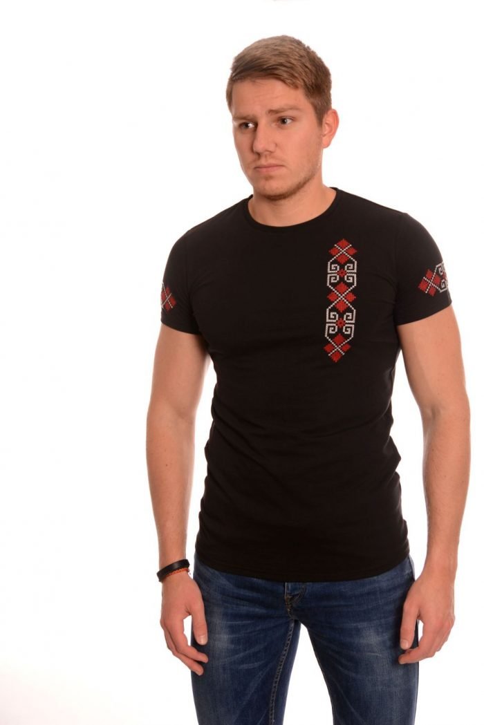 Черна мъжка тениска с българска везба