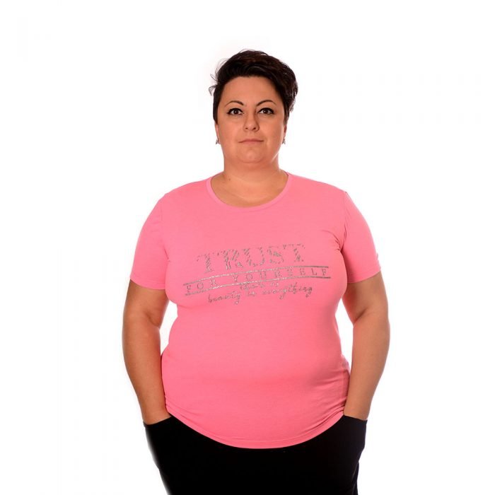 Розова тениска за МАКСИ дами от памук и ликра