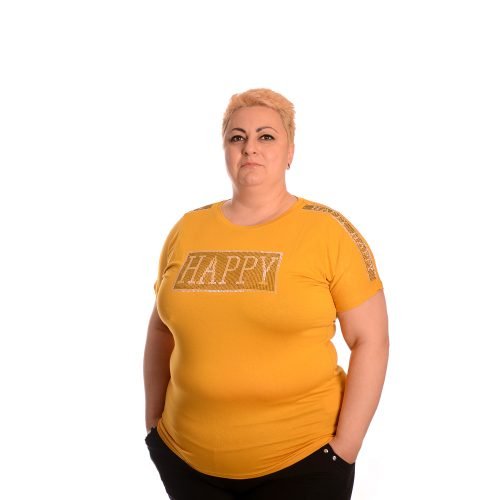 Макси тениска за едри дами в цвят горчица